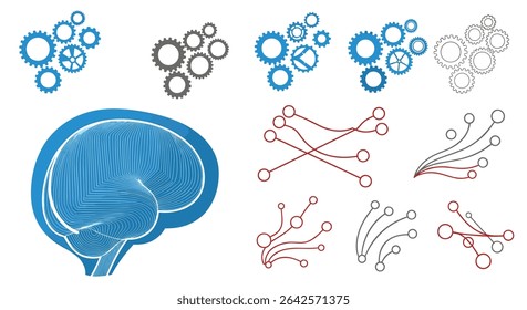 Brain Functionality Illustrated by Cogs and Connection Points for Artificial Intelligence Research Field