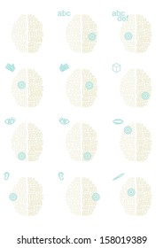 Brain functioning healthcare medical thinking gray turquoise icon type illustration set
