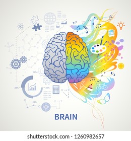 Brain functions concept infographic symbolic depiction with left side logic science mathematics right arts creativity vector illustration