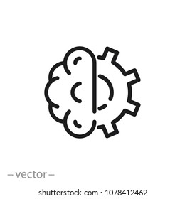 brain and gear cog, line icon - vector illustration eps10