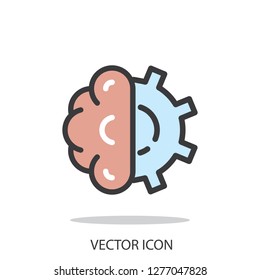 brain and gear cog, line icon - vector illustration eps10