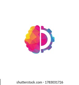Brain and gear cog logo design. Education and mechanic symbol or icon. Unique science and industrial logotype design template