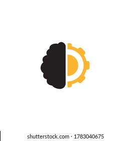 Brain and gear cog logo design. Education and mechanic symbol or icon. Unique science and industrial logotype design template