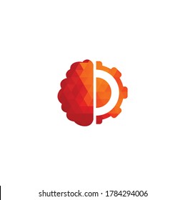 Diseño del logotipo de los códigos de cerebro y de engranaje. Símbolo o icono de educación y mecánica. Plantilla de diseño de logotipos únicos para la ciencia y el logotipo industrial