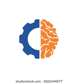 Brain and gear cog logo design. Education and mechanic symbol or icon. Unique science and industrial logotype design template.