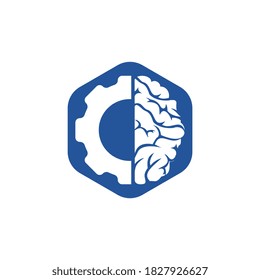 Brain and gear cog logo design. Education and mechanic symbol or icon. Unique science and industrial logotype design template.