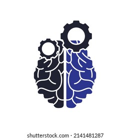 Brain and gear cog logo design. Education and mechanic symbol or icon. Unique science and industrial logotype design template.	