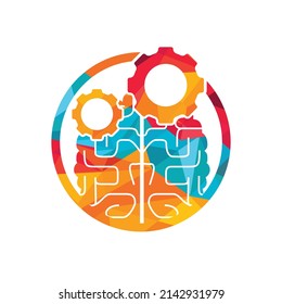 Brain and gear cog logo design. Education and mechanic symbol or icon. Unique science and industrial logotype design template.	