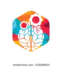 Brain and gear cog logo design. Education and mechanic symbol or icon. Unique science and industrial logotype design template.	