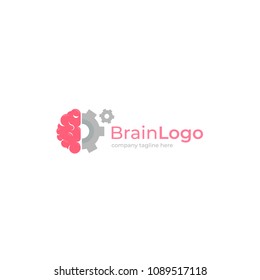 Brain with gear creative logo. Logotype concept. Education and human mind. Vector flat illustration