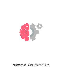 Brain with gear creative logo. Logotype concept. Education and human mind. Vector flat illustration