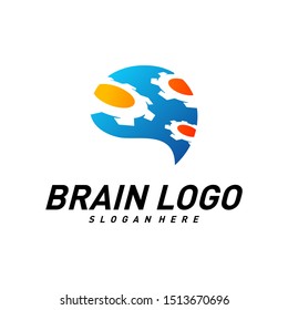 Brain with Gear, Creative mind with Mechanic, learning and design icons. People symbols. Colorful Icon