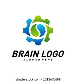 Brain with Gear, Creative mind with Mechanic, learning and design icons. People symbols. Colorful Icon