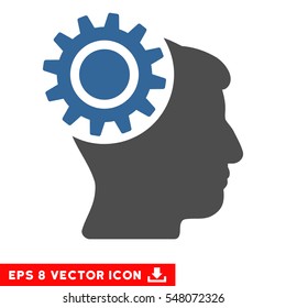 Brain Gear EPS vector pictogram. Illustration style is flat iconic bicolor cobalt and gray symbol on white background.