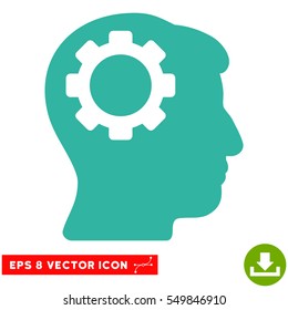 Brain Gear EPS vector pictogram. Illustration style is flat iconic cyan symbol on white background.
