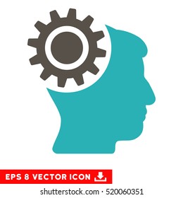 Brain Gear EPS vector pictograph. Illustration style is flat iconic bicolor grey and cyan symbol on white background.