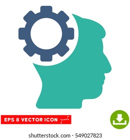 Brain Gear EPS vector pictograph. Illustration style is flat iconic bicolor cobalt and cyan symbol on white background.