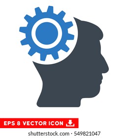 Brain Gear EPS vector pictograph. Illustration style is flat iconic bicolor smooth blue symbol on white background.