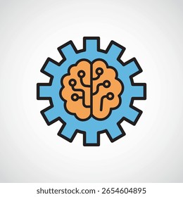 Cerebro con ícono de engranaje: mecanismo de pensamiento cognitivo de IA, signo de Vector, símbolo, ilustración de logotipo. Gráficos de Vector para presentación y otros