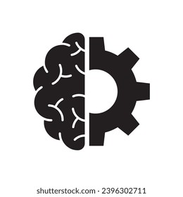 Brain with gear icon, Cogwheel engineering technological development concept, Creativity technology innovation, Vector illustration
