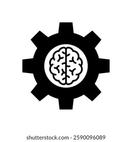 Brain with gear icon, Cogwheel engineering technological development concept, Creativity technology innovation, Vector illustration