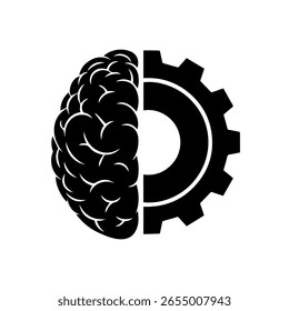 Icono del cerebro y el engranaje: un diseño mínimo que combina un cerebro humano y un engranaje mecánico, simbolizando la inteligencia, la resolución de problemas, el pensamiento crítico, la innovación y la fusión de la mente y la máquina.

