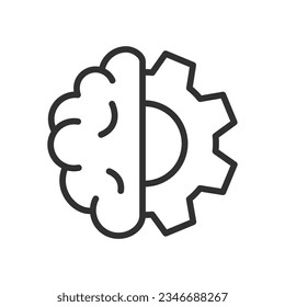 Brain and the gear, linear icon. Line with editable stroke