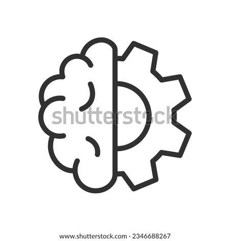 Brain and the gear, linear icon. Line with editable stroke