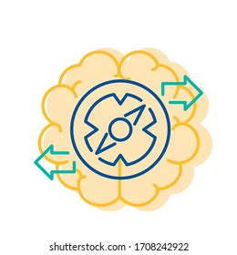 Brain and Gear Logo Cogwheel Icon, Finding Solution Concept Thin Line Design. Vector Illustration of Business Solutions, High Technology, Development, Invention, Innovation and Creativity