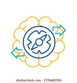 Logo-Cogwheel-Symbol für Gehirn und Zahnrad, Lösungskonzept für dünne Linie. Vector Illustration von Business Solutions, High Technology, Entwicklung, Erfindung, Innovation und Kreativität