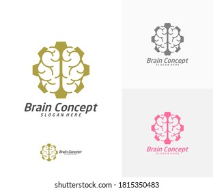 Modelo de vector de diseño con logotipo de engranajes. Pensemos en el concepto de idea. Logo del icono del cerebro del pensamiento de la energía de la lluvia de ideas.