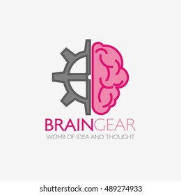 Brain Gear Logo design vector template. Think idea concept. Brainstorm power thinking brain Logotype icon Logo.