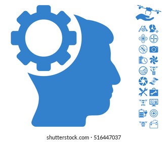 Brain Gear pictograph with bonus copter service pictograph collection. Vector illustration style is flat iconic symbols on white background.