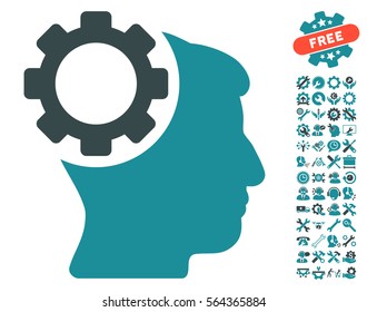 Brain Gear pictograph with bonus service pictograph collection. Vector illustration style is flat iconic soft blue symbols on white background.