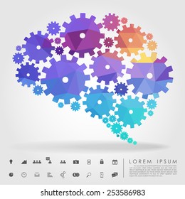 brain gear polygon with business icon vector