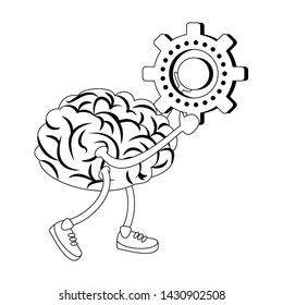Brain with gear and shoes cartoon vector illustration graphic design