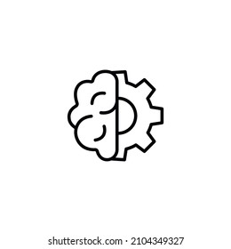 Ilustración del vector del icono de línea delgada simple del cerebro y el engranaje. Para Web y Mobile UI UX