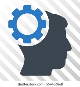 Brain Gear vector icon. Illustration style is flat iconic bicolor smooth blue symbol on a hatch transparent background.