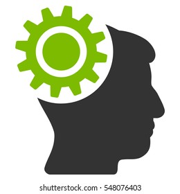 Brain Gear vector icon. Style is flat graphic bicolor symbol, eco green and gray colors, white background.