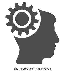 Brain Gear vector icon. Style is flat graphic symbol, gray color, white background.