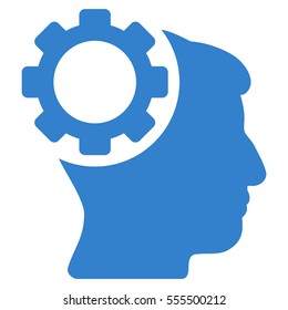 Brain Gear vector icon. Style is flat graphic symbol, cobalt color, white background.