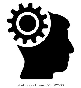 Brain Gear vector icon. Style is flat graphic symbol, black color, white background.
