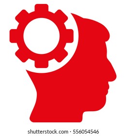 Brain Gear vector icon. Style is flat graphic symbol, red color, white background.