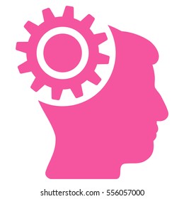 Brain Gear vector icon. Style is flat graphic symbol, pink color, white background.