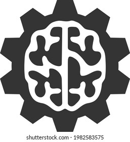 Brain gear vector illustration. A flat illustration design of brain gear icon on a white background.