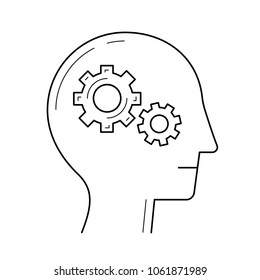 Brain with gear vector line icon isolated on white background. Brain activity line icon for infographic, website or app.