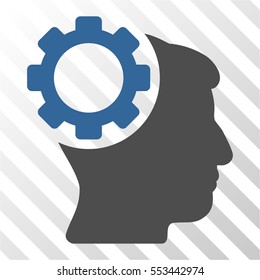 Brain Gear vector pictogram. Illustration style is flat iconic bicolor cobalt and gray symbol on a hatch transparent background.