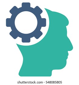 Brain Gear vector pictogram. Style is flat graphic bicolor symbol, cobalt and cyan colors, white background.