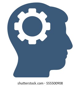 Brain Gear vector pictogram. Style is flat graphic symbol, blue color, white background.