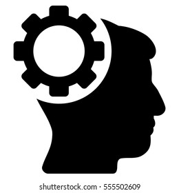 Brain Gear vector pictogram. Style is flat graphic symbol, black color, white background.
